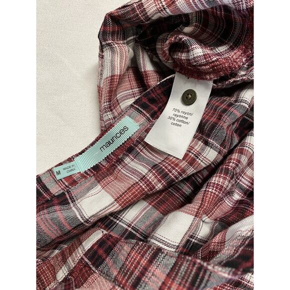 Maurices Women’s Button front Plaid Shirt Sz M Colorless Tunic Blouse - Picture 9 of 9